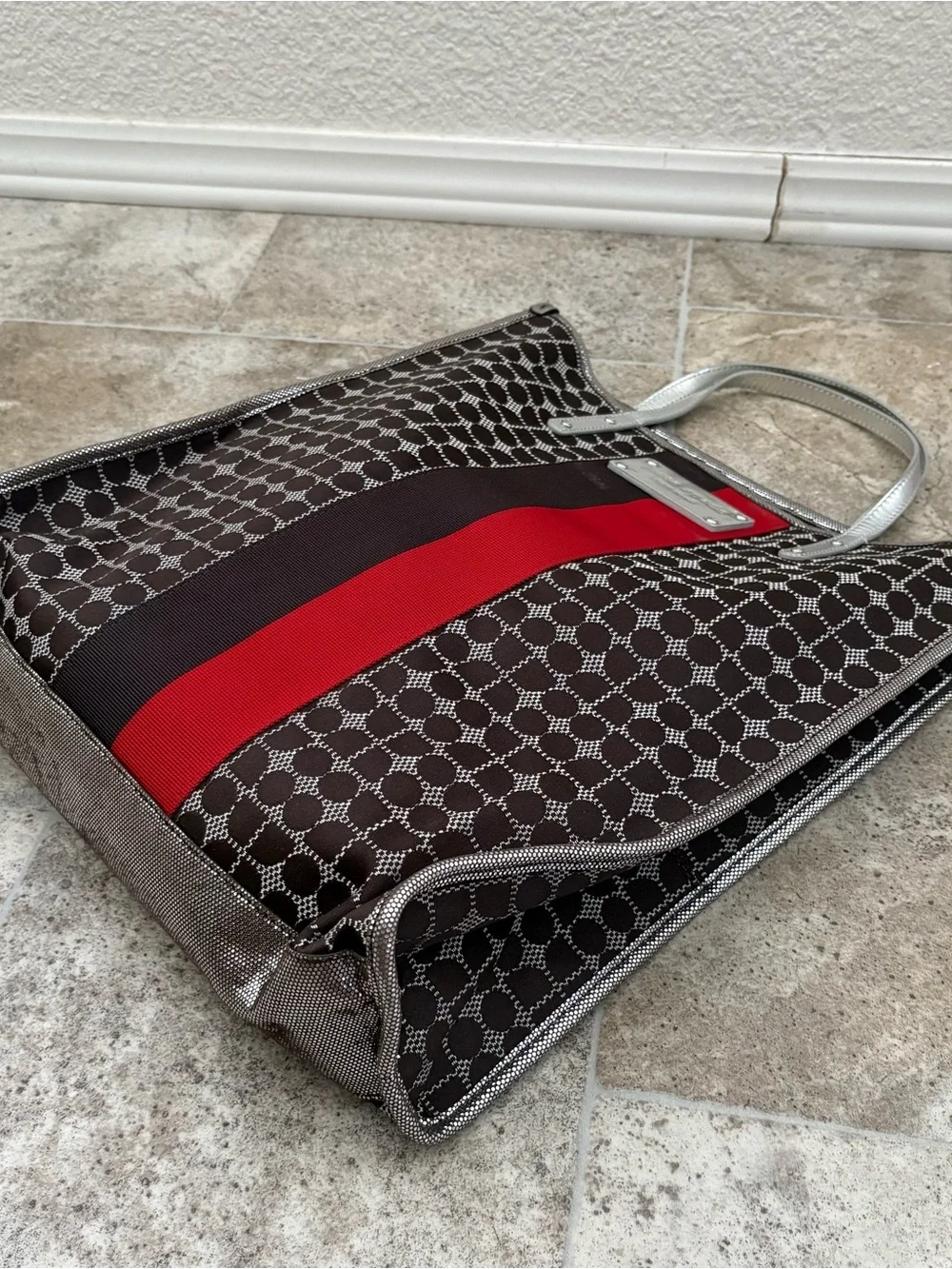 Brand New kate spade Brown Canvas Tote with Red Center Stripe